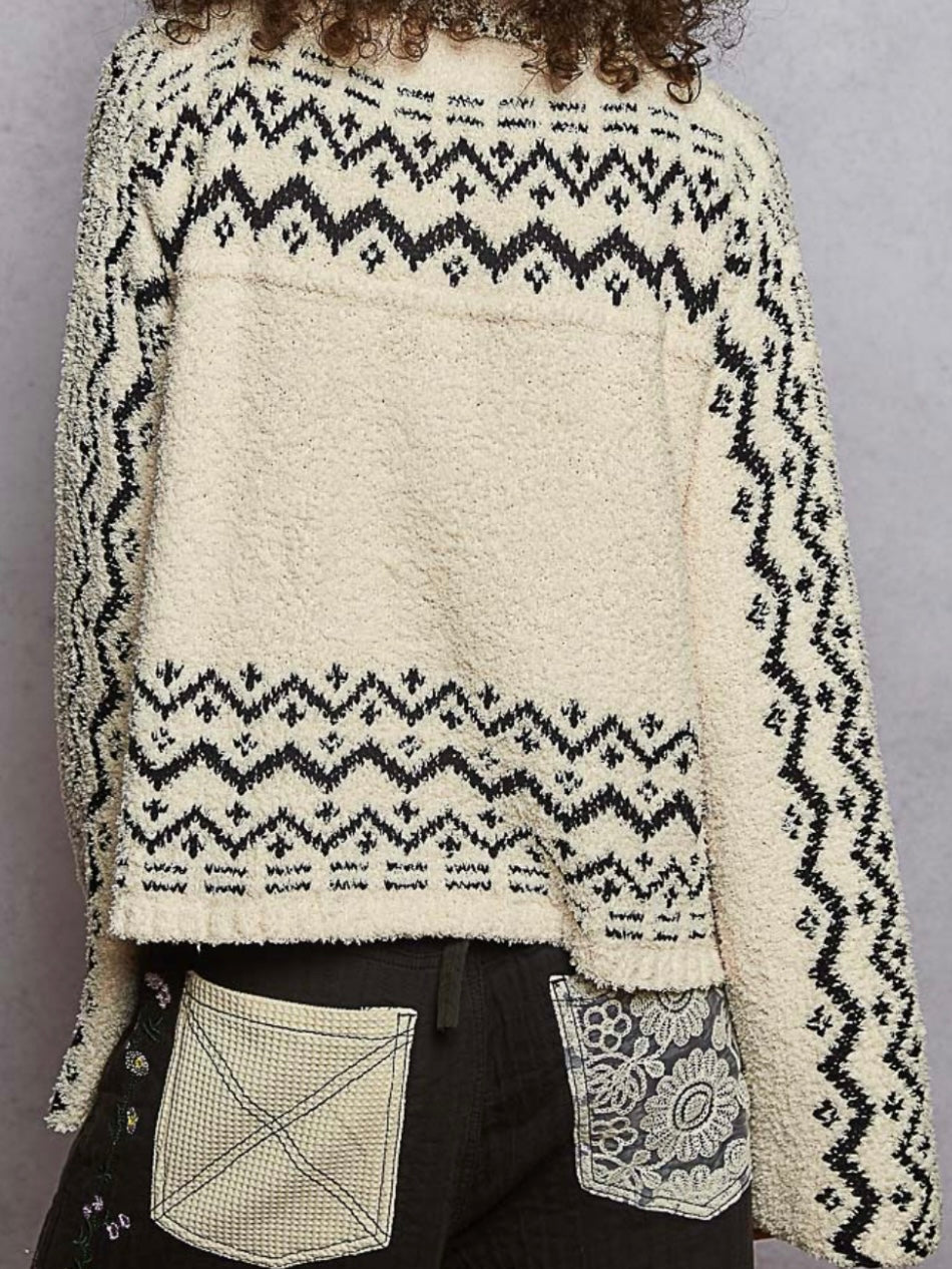 Beige and blue buttoned cardigan sweater