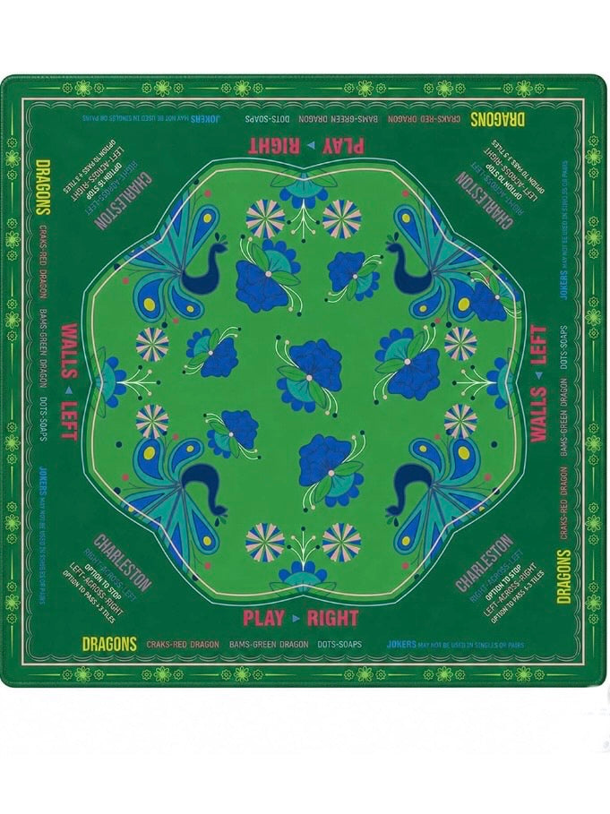 Blue and green floral Mahjong mat