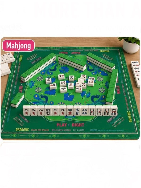 Blue and green floral Mahjong mat