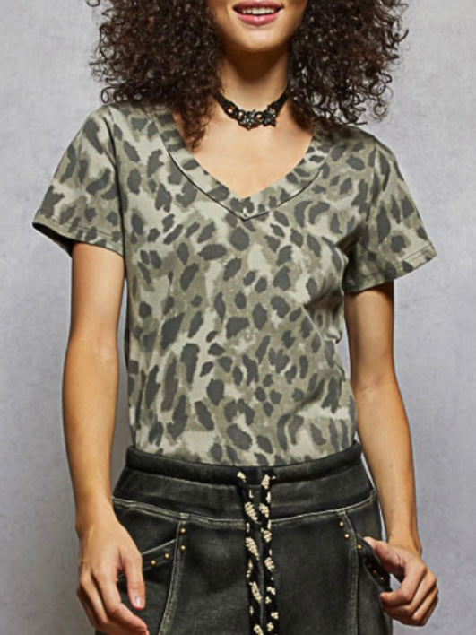 Gray leopard animal print top