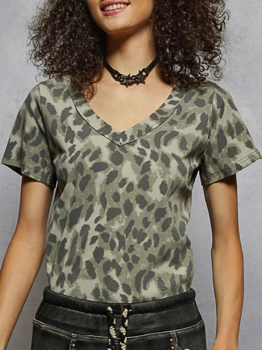 Gray leopard animal print top