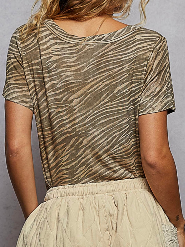 Tan beige zebra animal print top