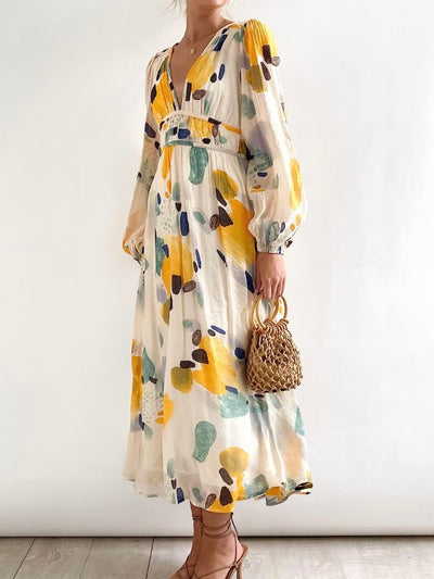 Beige and yellow maxi dress