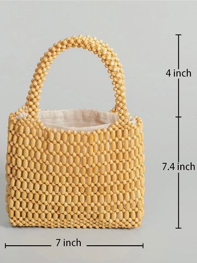 Beige wood handle handbag