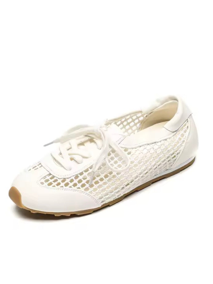 Solid colors net lace up flats sneakers shoes