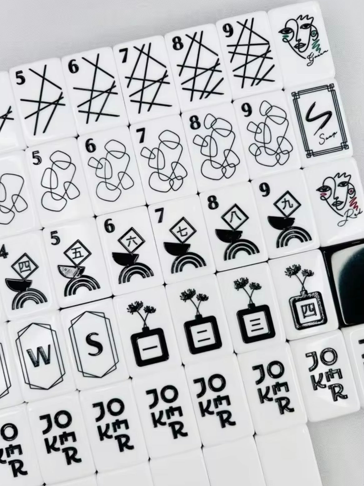 Black and white printed Mahjong tiles set