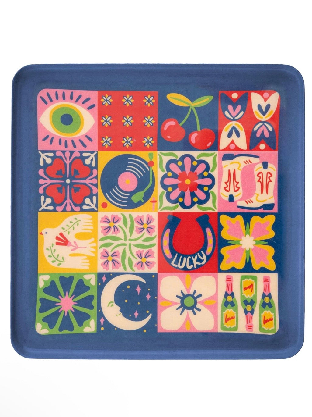 Mahjong blue square plate dice holder accessories