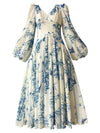Royal blue and white floral printed maxi dress