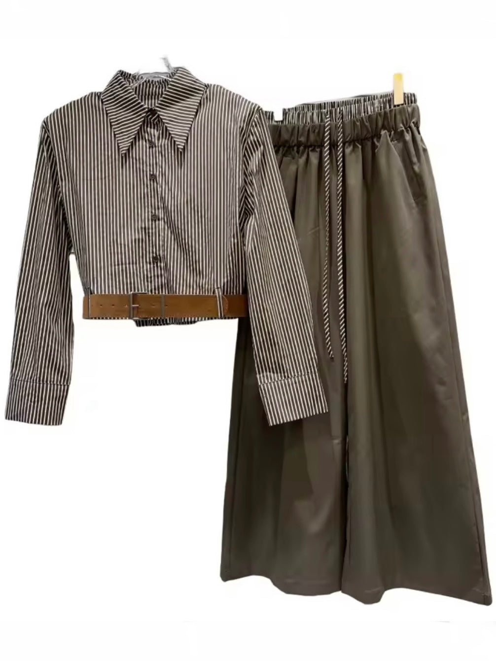 Striped belted shirt set of 2, shirt and pants