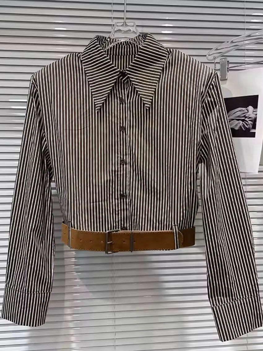 Striped belted shirt set of 2, shirt and pants