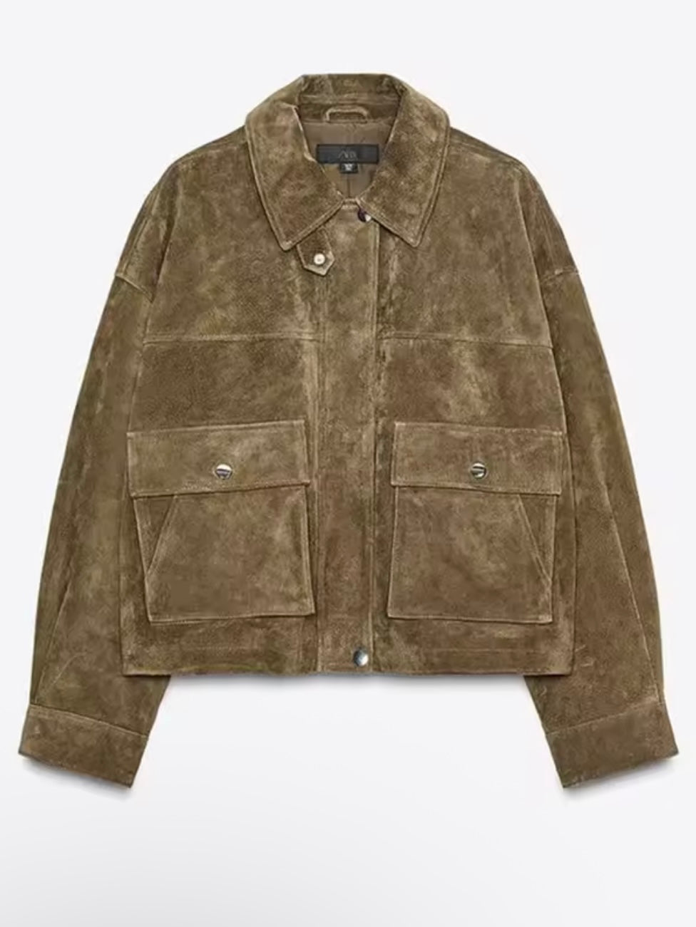 Brown faux suede patchwork pockets jacket