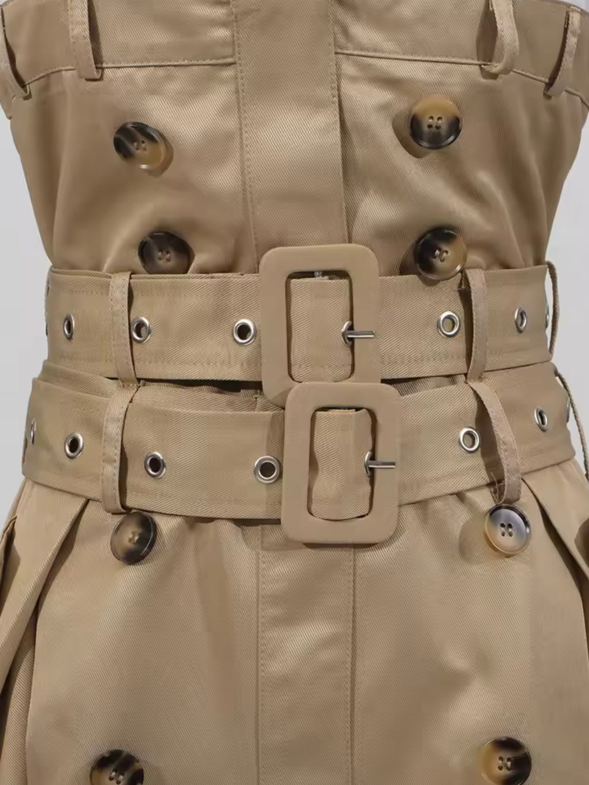 Khaki strapless midi dress