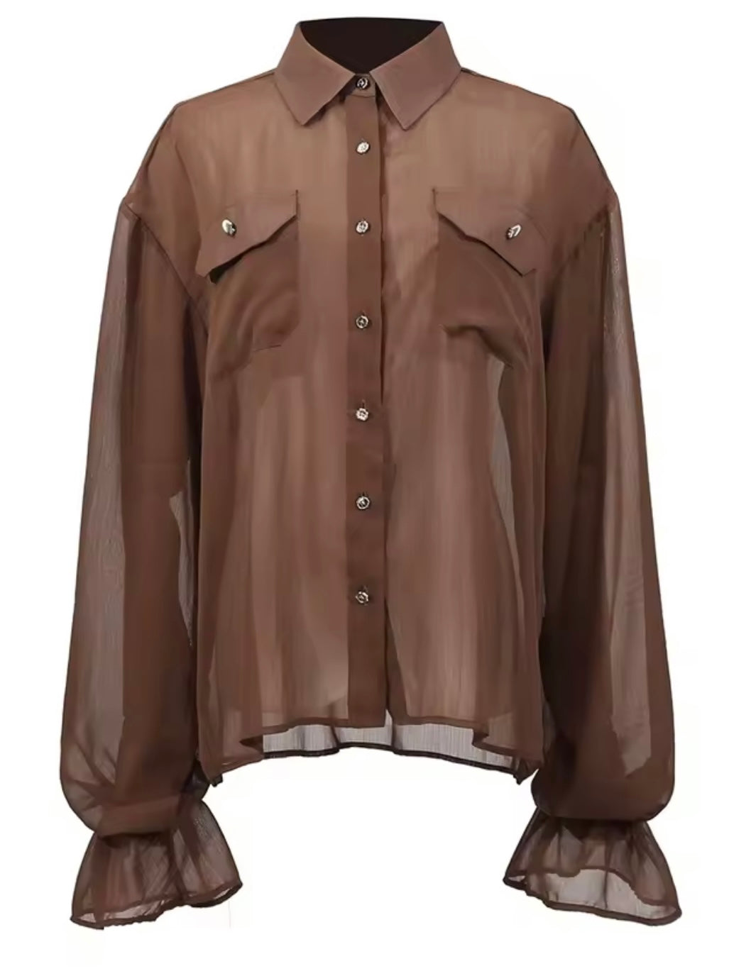 Brown translucent fabric set of 2 shirt and pants