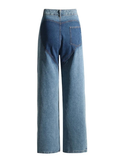 Blue jeans wavy straight pants