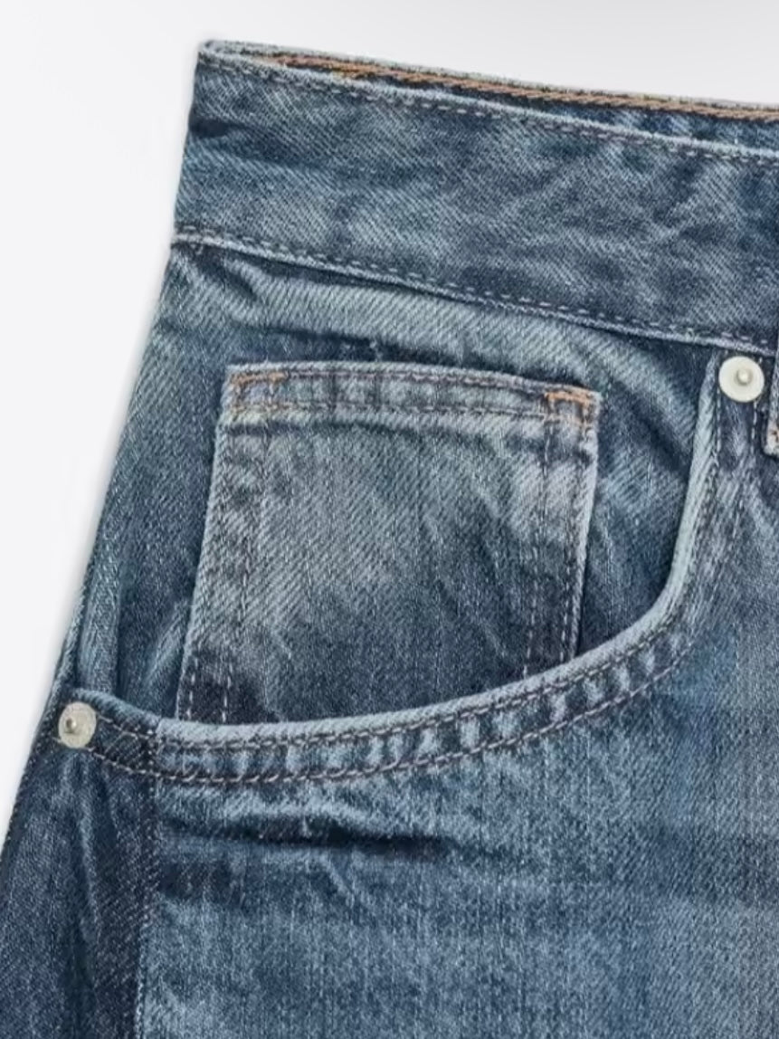 Blue two tones barrel jeans pants