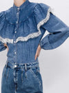Dark blue denim lace hem shirt long sleeves