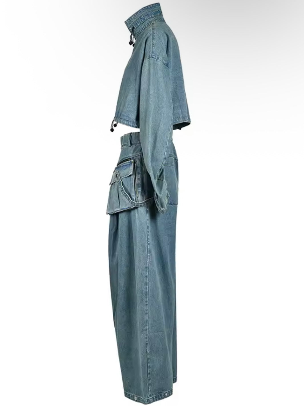 Light blue denim cargo look set of 2 jacket and pants