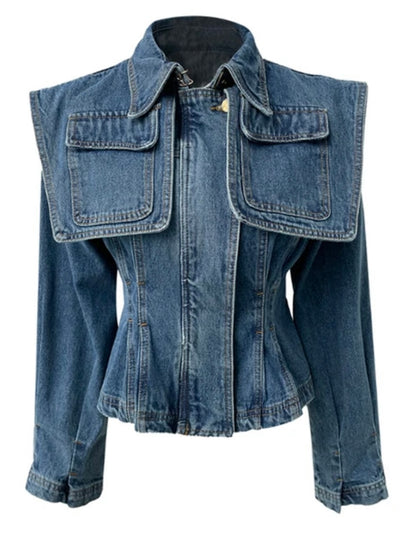 Mid blue jeans flaps jacket