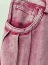 Pink denim frayed hem maxi skirt