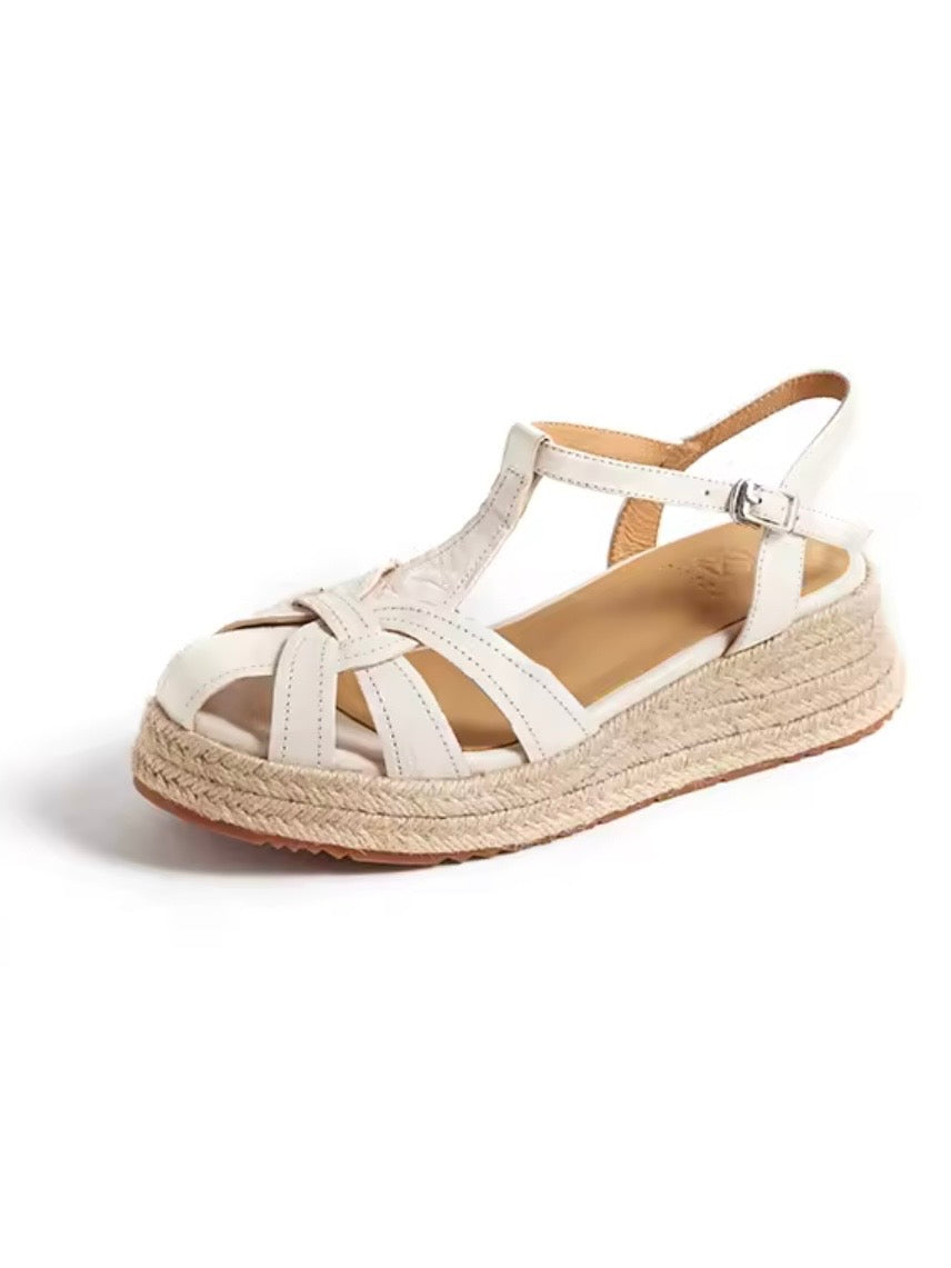 Off white, brown and silver espadrilles platform sandals