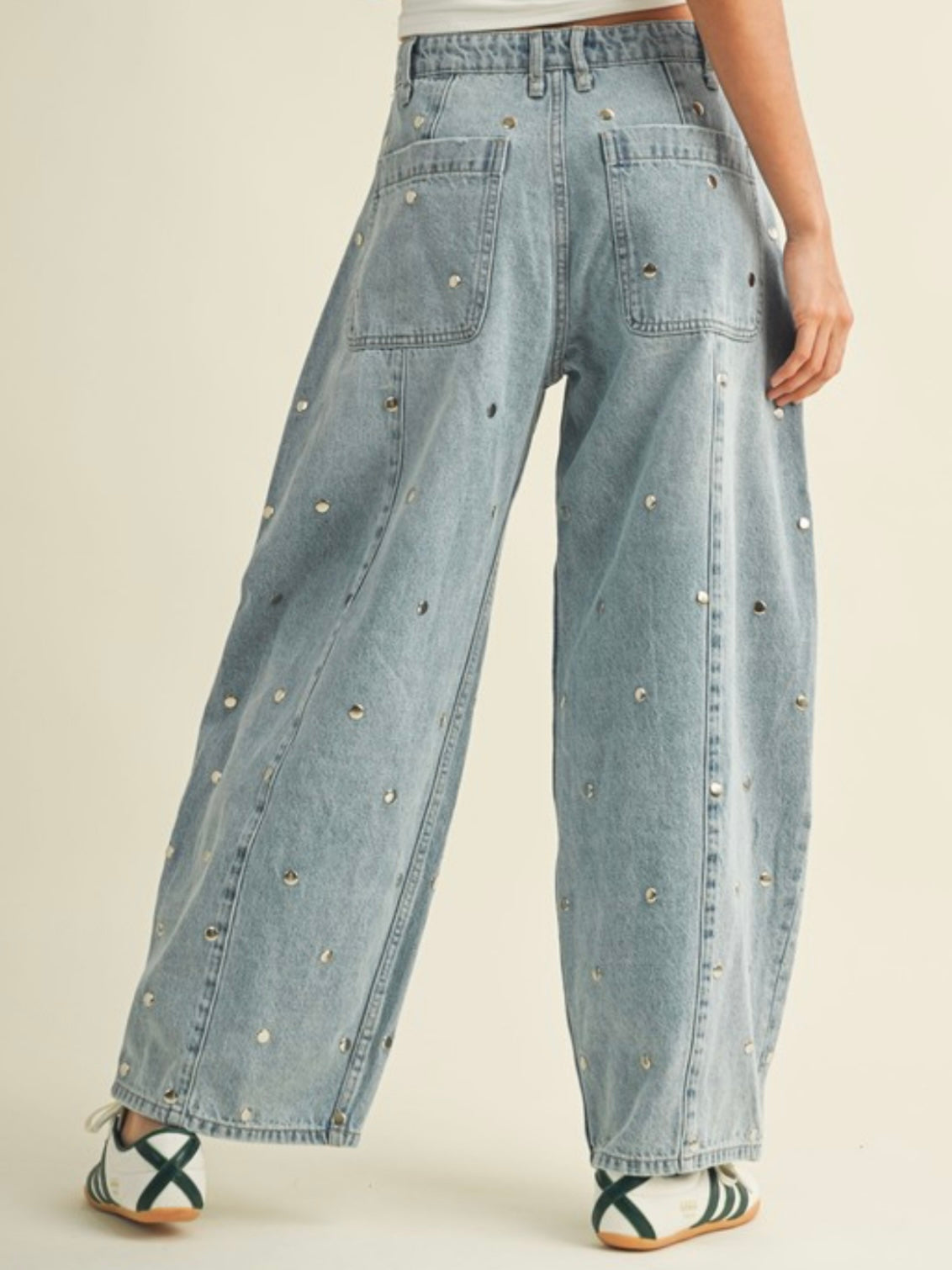Light blue studded barrel jeans pants