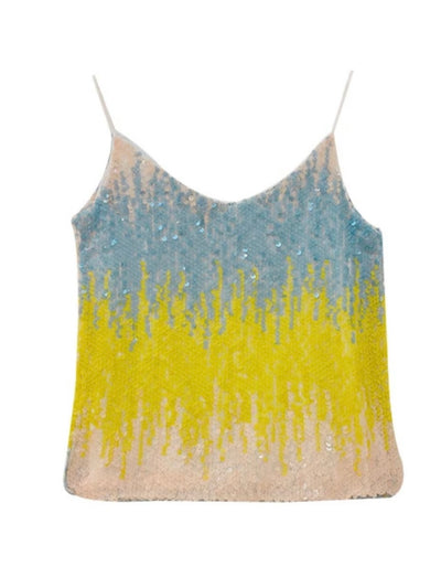 Yellow and light blue sequins tank top