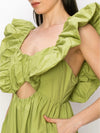Green pistachio ruffled maxi dress