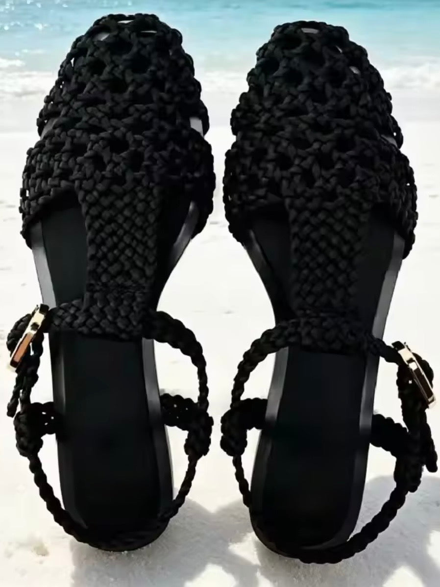 Black and gold flats shoes slingback