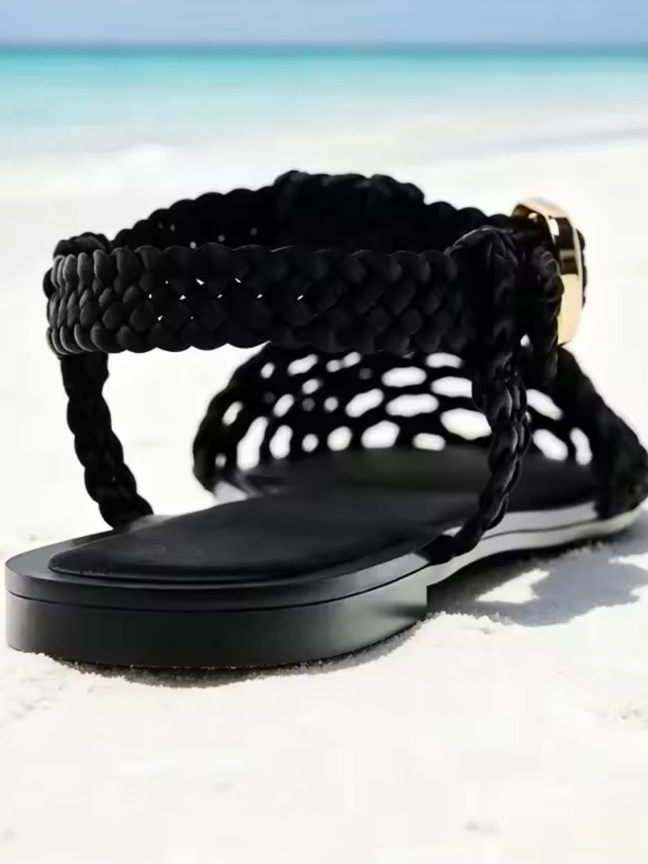 Black and gold flats shoes slingback