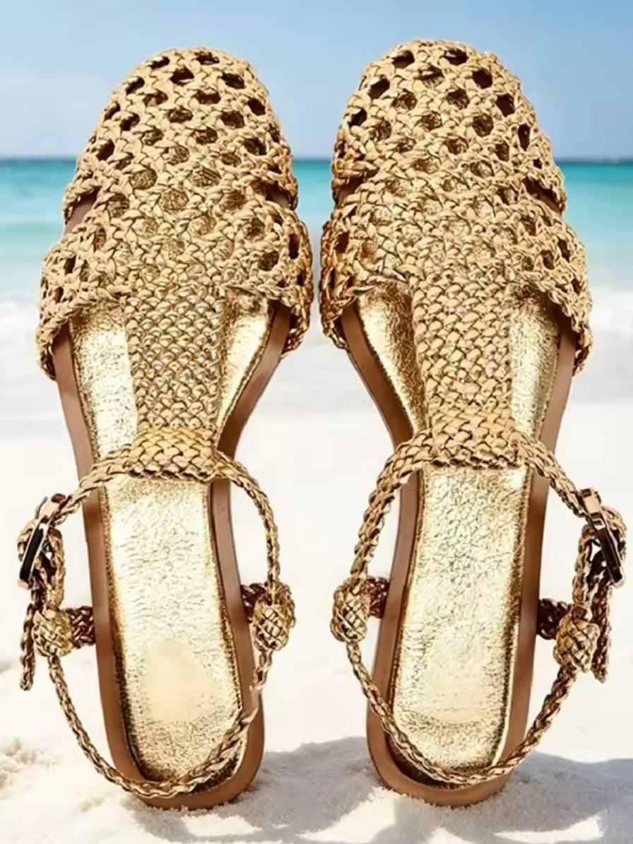 Black and gold flats shoes slingback