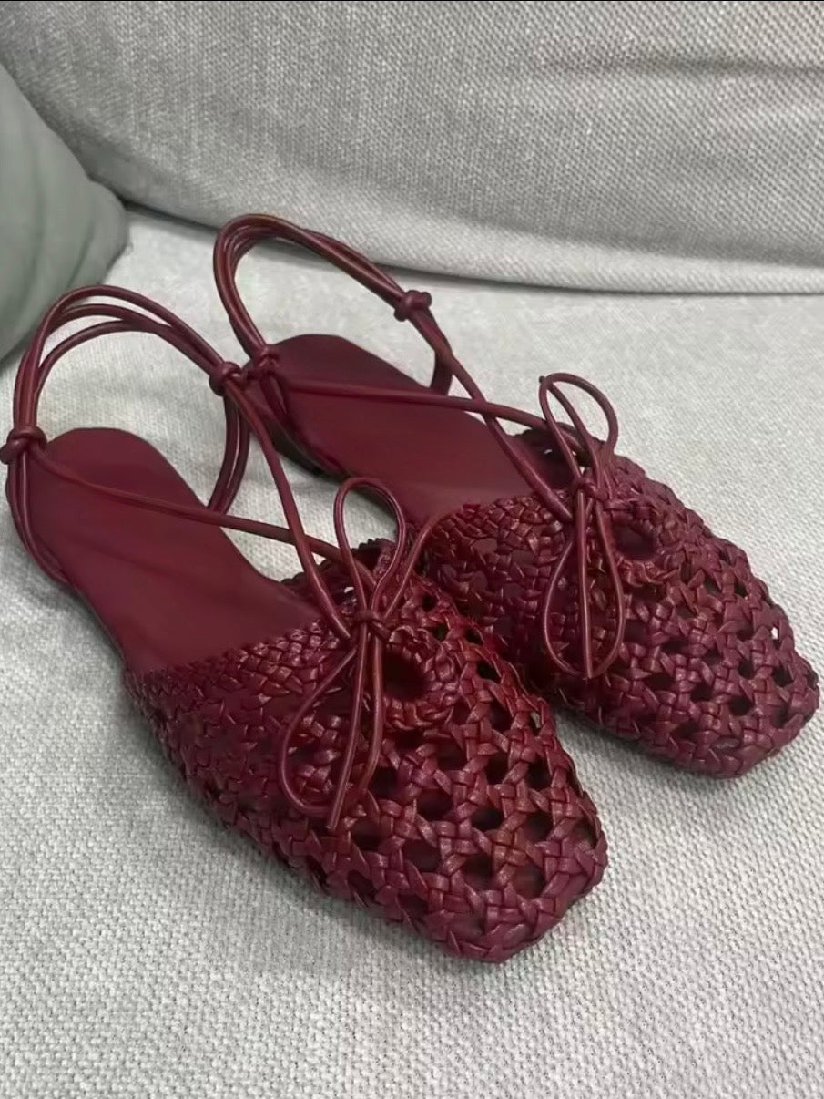 Burgundy flats shoes slingback