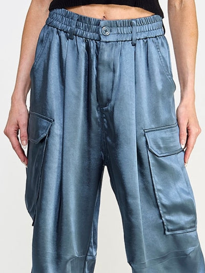 Blue silky banded ankle tied jogger