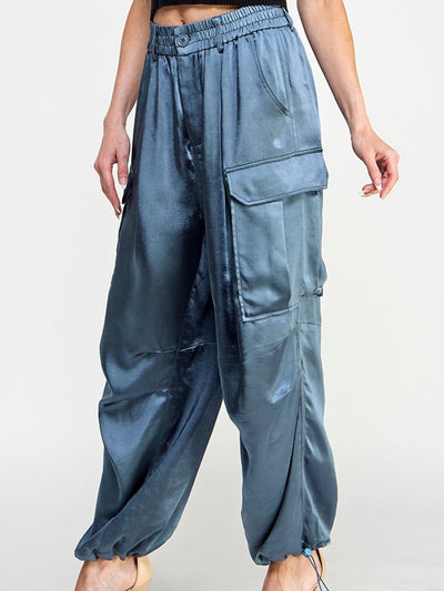 Blue silky banded ankle tied jogger