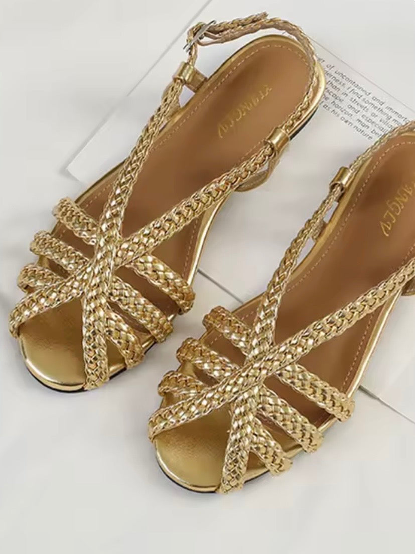 Solid color crossed straps flats shoes slingback