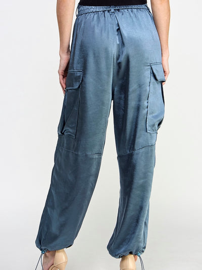 Blue silky banded ankle tied jogger