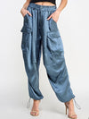Blue silky banded ankle tied jogger
