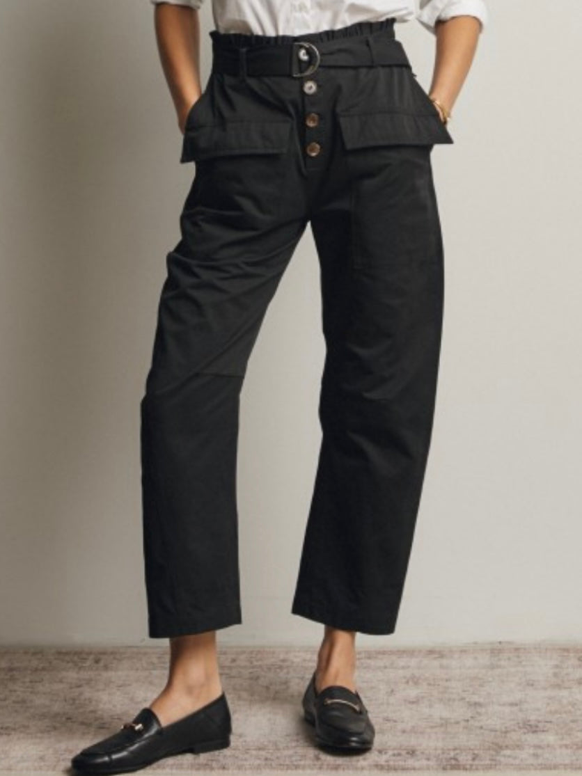 Black and brown details barrel jeans pants