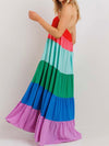Solid rainbow colors blocks maxi dress