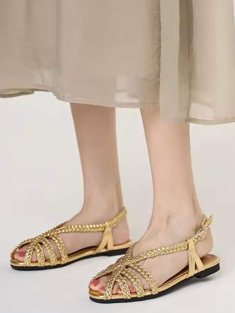 Solid color crossed straps flats shoes slingback