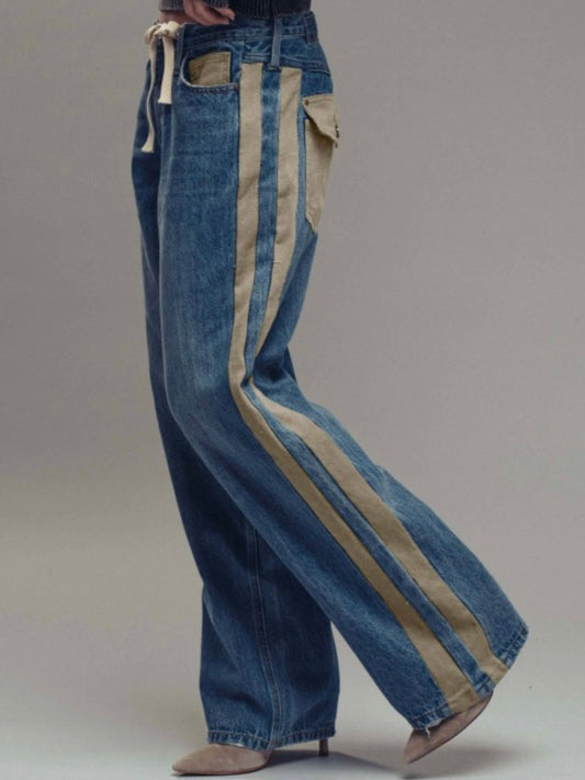 Blue and green straps flaps pockets wide pants