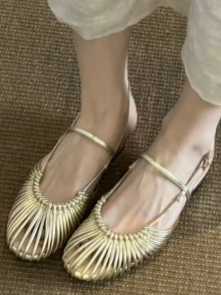 Gold flats shoes slingback