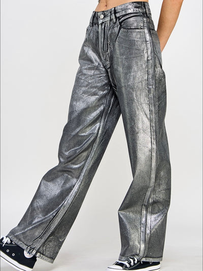 Metallic black/silver straight jeans