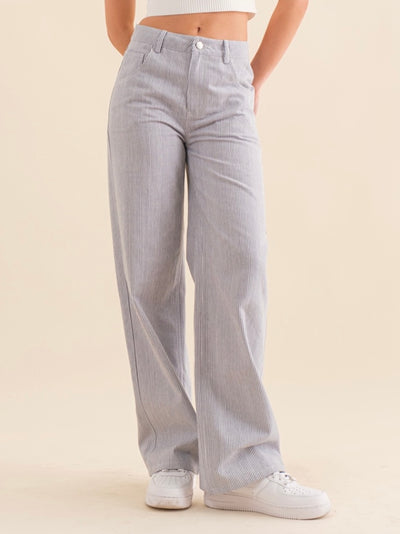 Light gray stripes straight pants