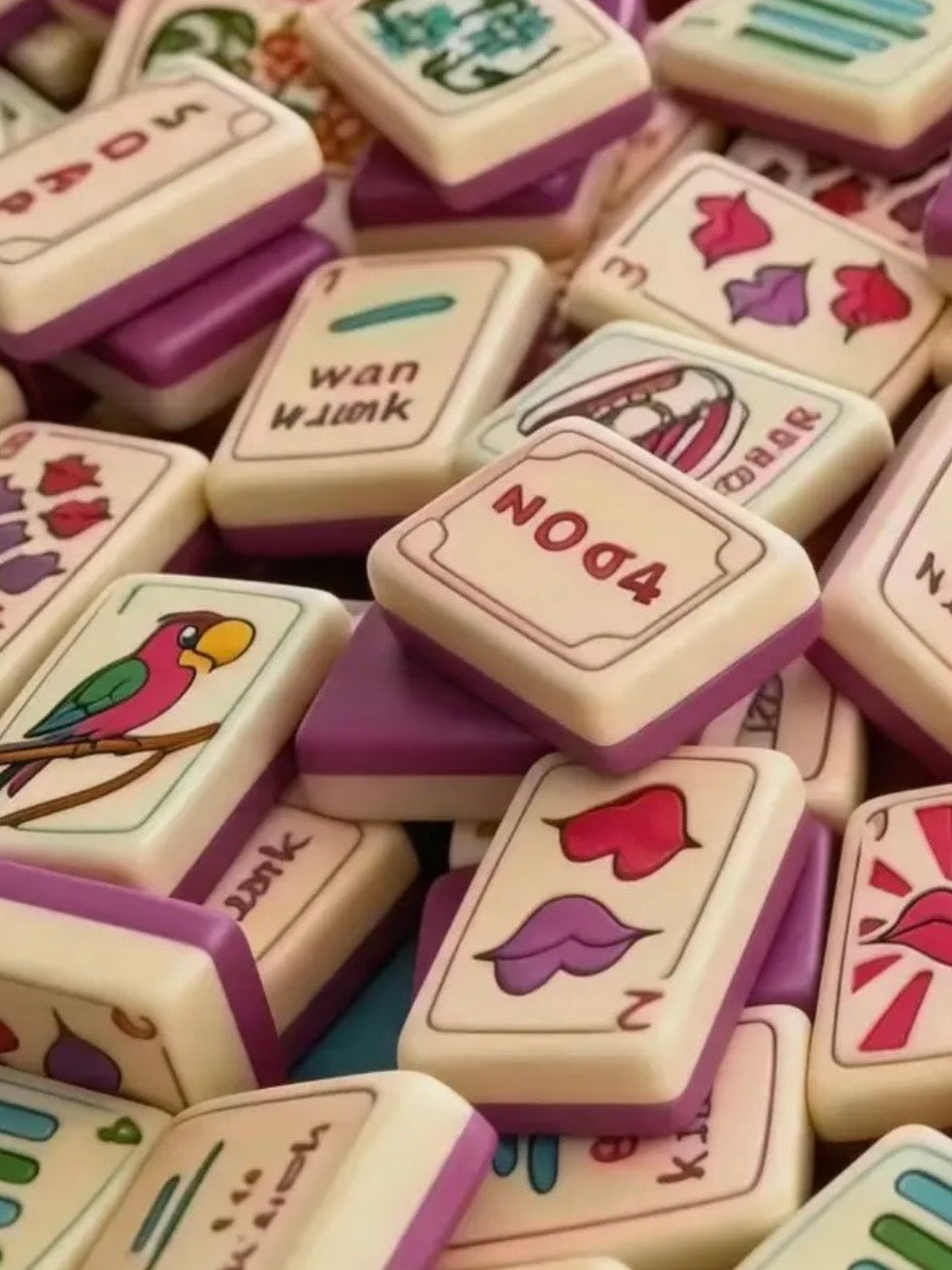 Burgundy kisses and lips Mahjong tiles set