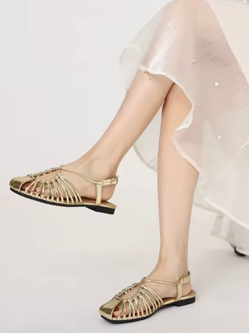 Gladiator flats shoes slingback square toe