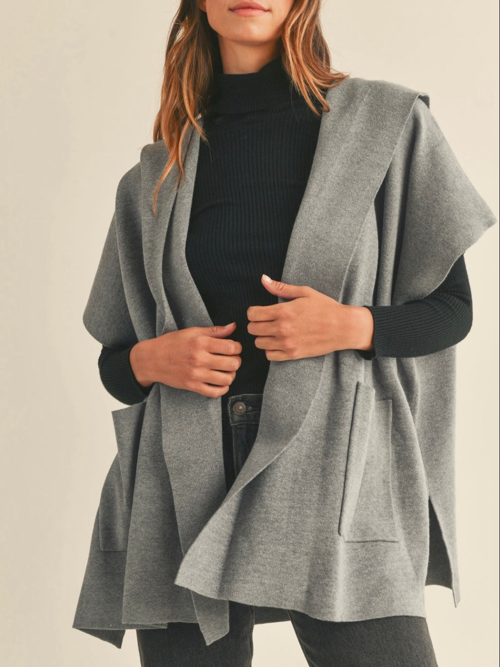 Gray oversized open cardigan sweater