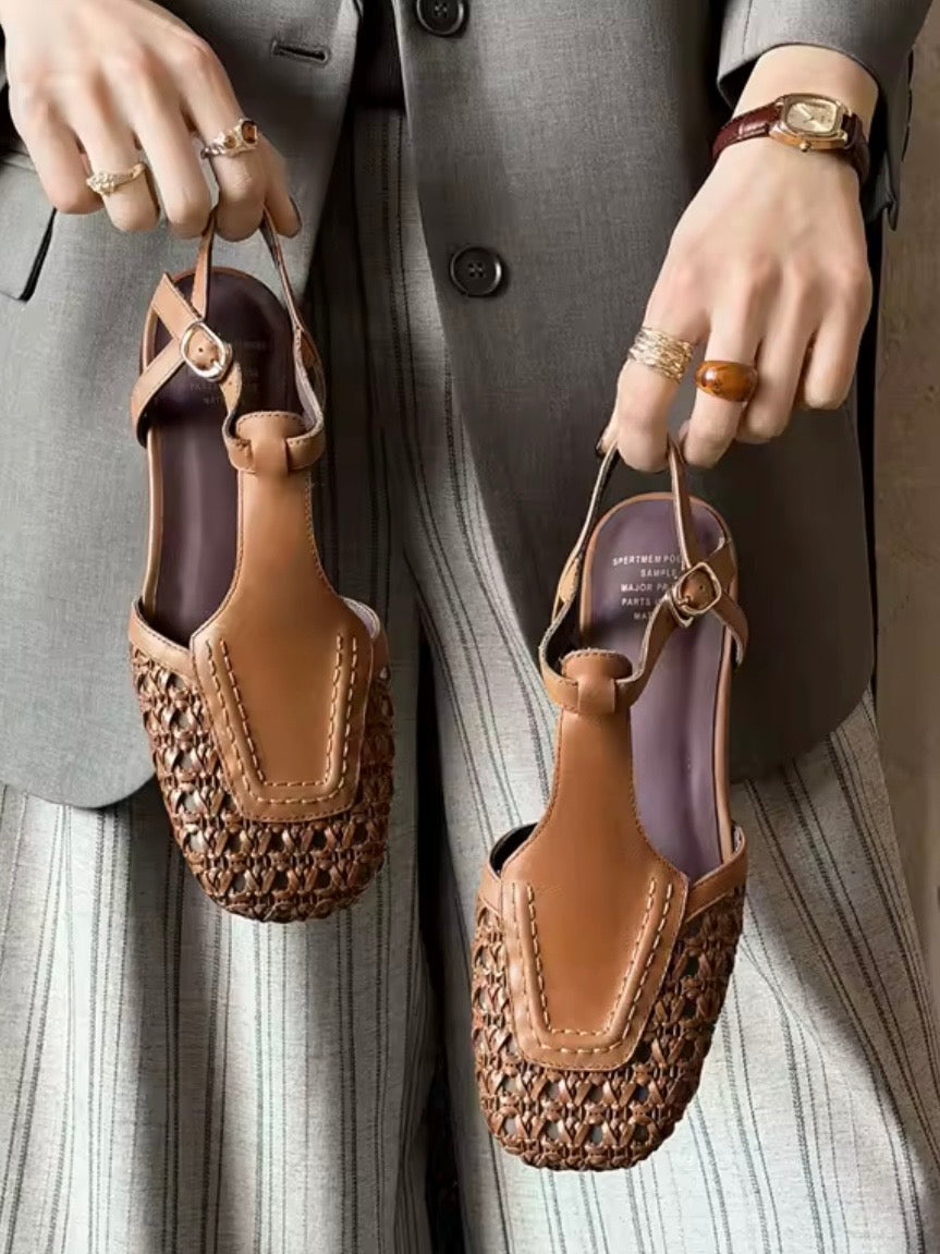Roman flats shoes slingback round toe