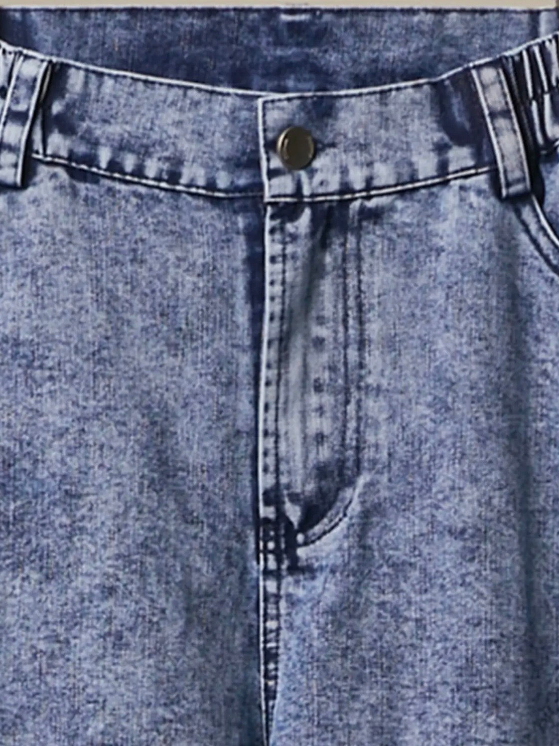 Blue jeans straight fit mix texture knitted legs fabric