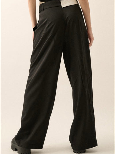 Black asymmetric crossed front straight pants