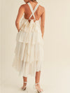 Off white layered ruffled midi dress